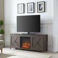 Henn & Hart 24 x 58 x 15.75 in. Granger Alder Brown TV Stand with Log Fireplace Insert TV1244